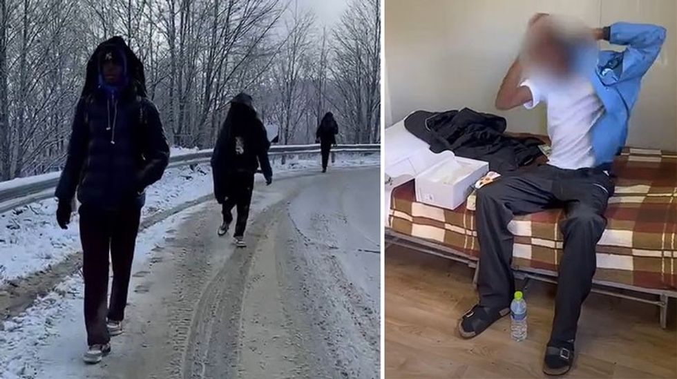 Në Shqipëri të zbathur, emigrantët e nga Sudani strehohen nga Policia Kufitare