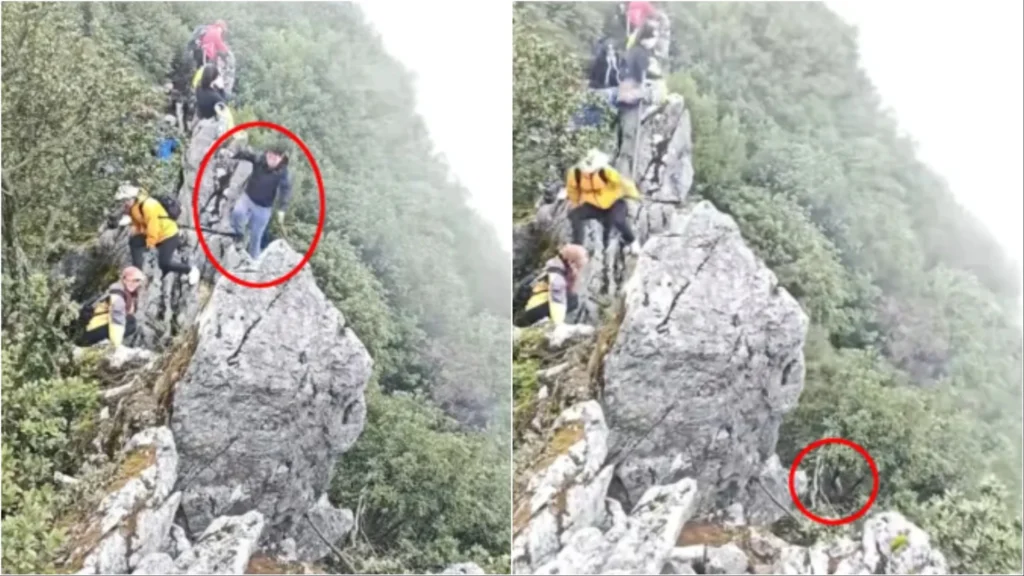 (Video +18) U ngjit në shkëmb për të bërë selfie, momenti kur një person rrëshqet nga mali